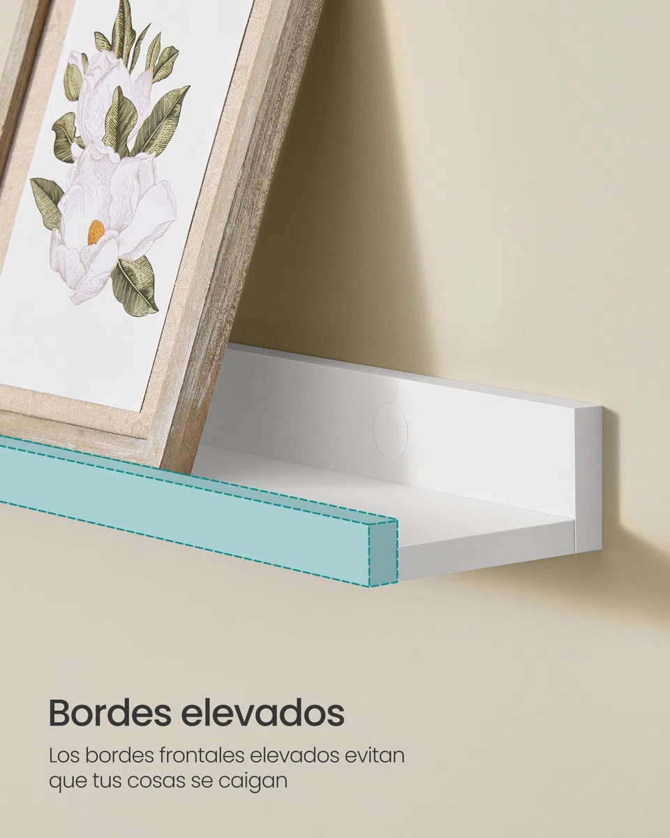 SONGMICS Estantes de Pared, Juego de 3, Estantes Flotantes, Ancho de 38 cm, Estantes Colgantes, para Marcos de Fotos y Adornos, para Salón, Oficina en Casa, Baño, Cocina, Blanco Mate LWS38WT