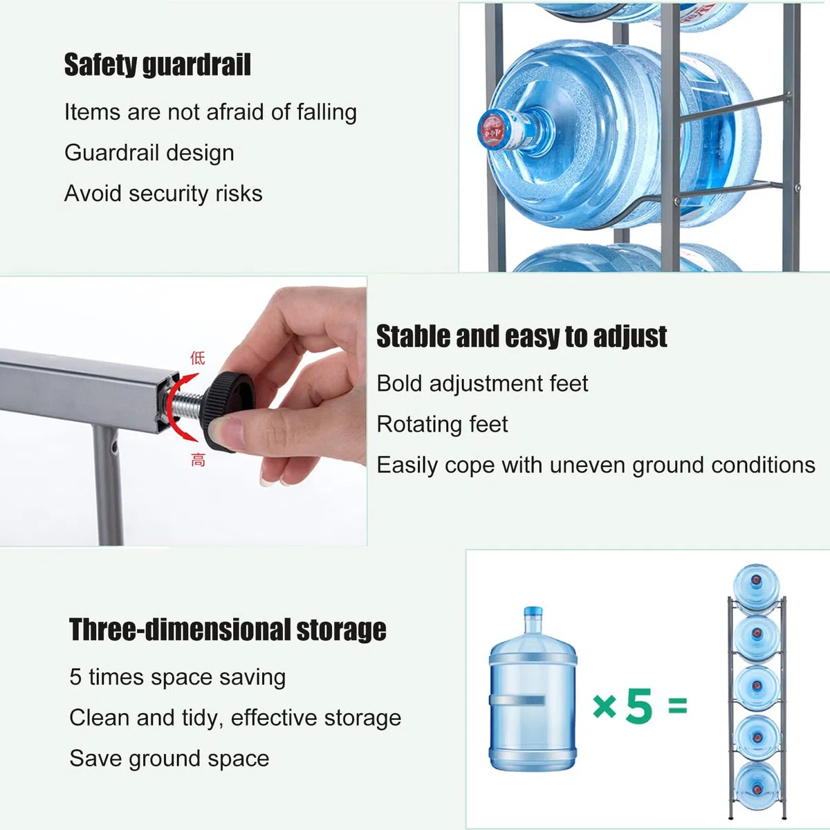 Estante resistente para jarra de agua de 5 galones y soporte desmontable para botellas de agua para dispensador, soporte resistente para botellas enfriadoras de agua