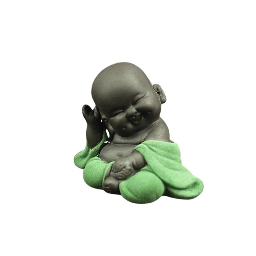 HEALLILY Estatua De Buda Maitreya De Cerámica Tallada a Mano con Base Antideslizante para Decoración del Hogar Escritorio Y Mesa De Té Figura Budista Verde Claro para Ceremonias De Té Y Regalos