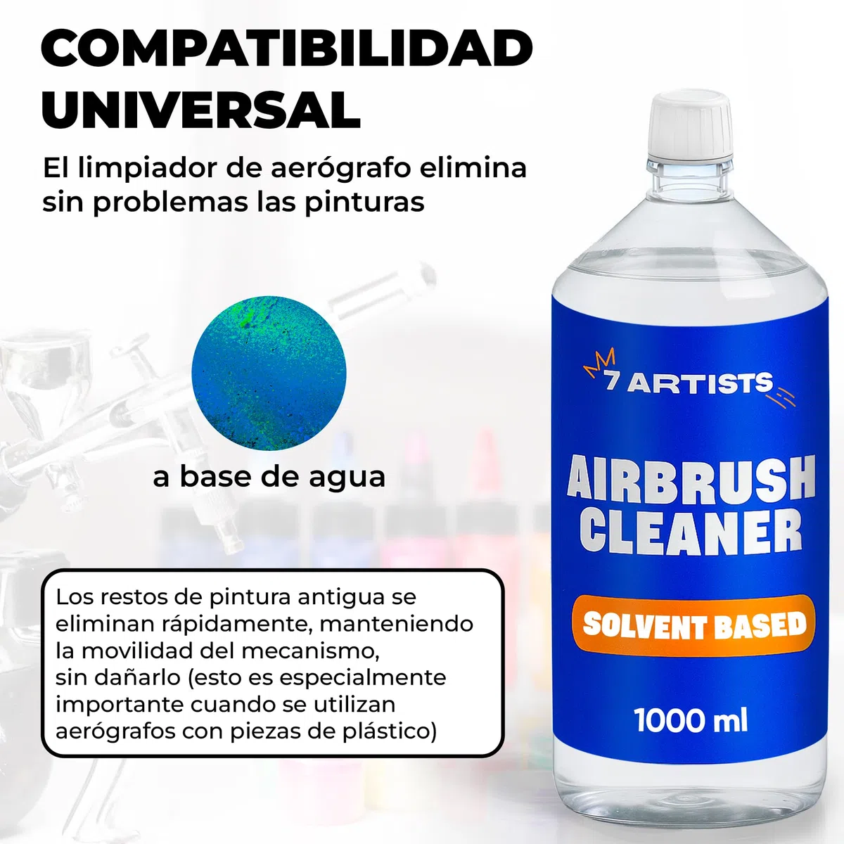 Limpiador Aerografo Profesional 1000 ml – Airbrush Cleaner para Limpieza Pistola Aerografo Modelismo | Elimina Residuos Pintura Acrilico Secos y Frescos