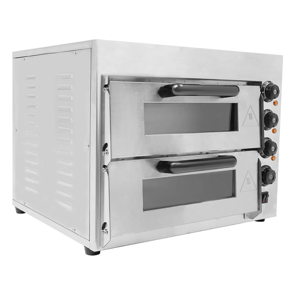 Horno de pizza de doble cámara, horno eléctrico profesional para pizza de acero inoxidable con 4 botones giratorios 50-350 ℃ Temperatura ajustable, para gastronomía