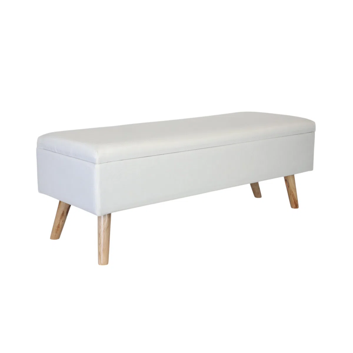 Banco Relaxdays de Lino, con Almacenamiento, 40 x 110 x 40 cm, Patas de Madera, Banco tapizado para Dormitorio, Blanco