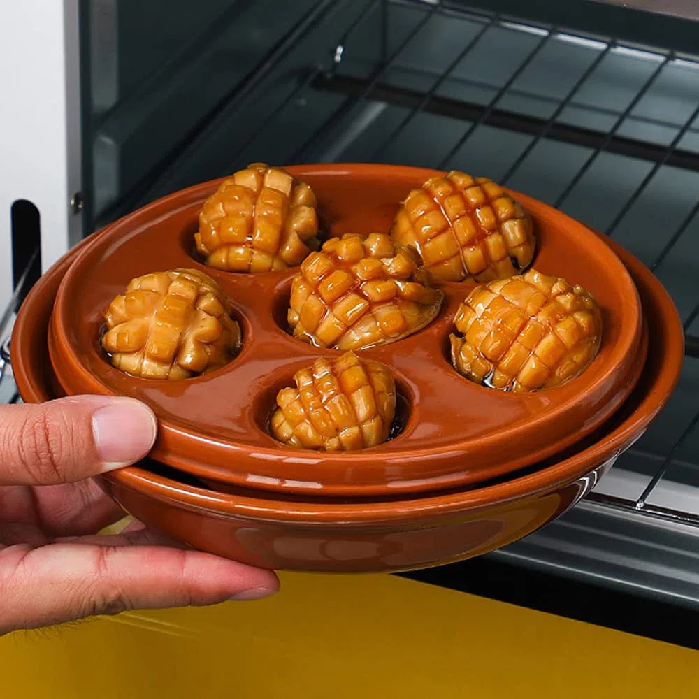 Juego de 2 Platos de Cerámica para Caracol de 6 Agujeros, Plato de Caracol de Porcelana Roja con Plato de Cazuela Redondo de Porcelana, Rojo