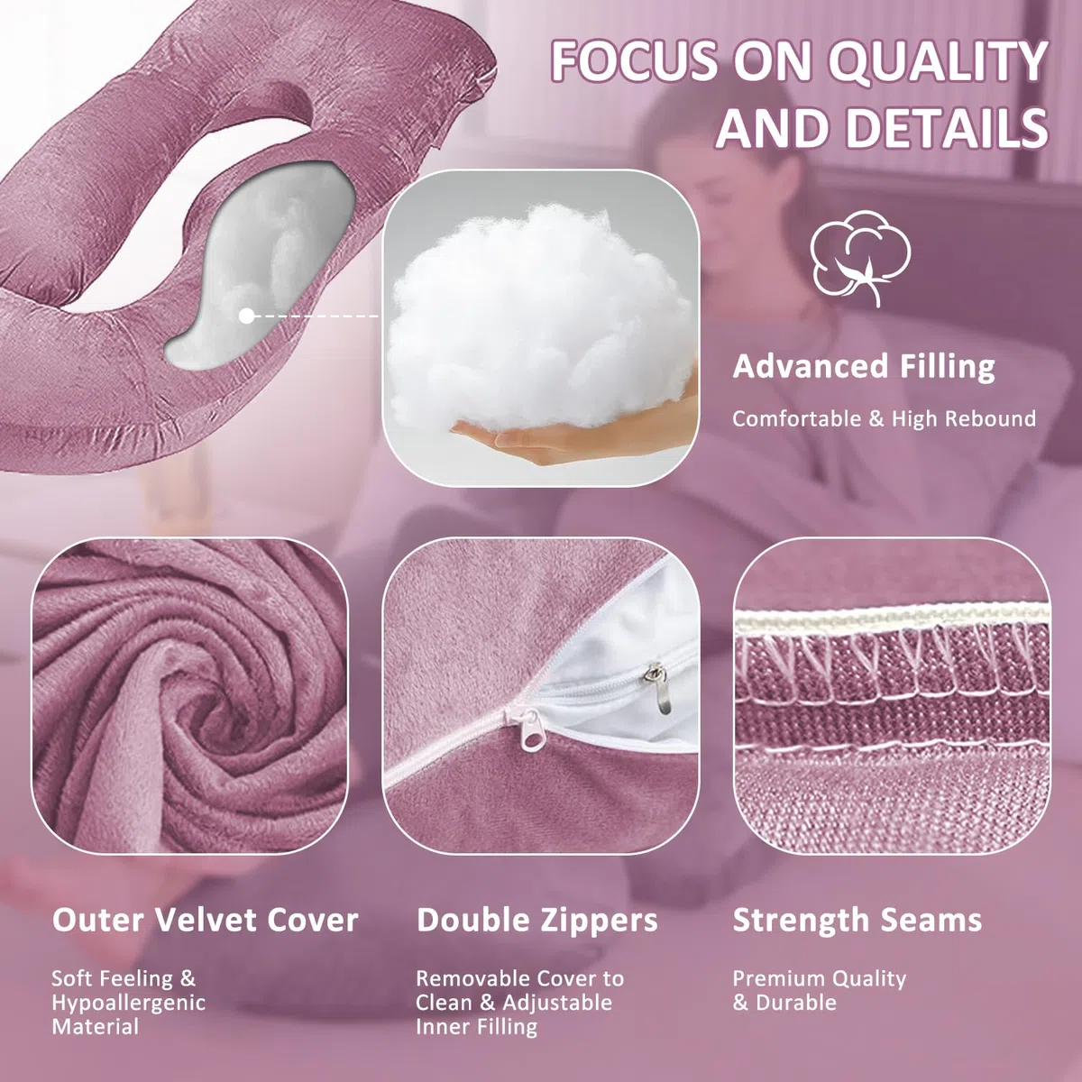 Chilling Home Almohada de embarazo, almohada de maternidad de 55 pulgadas para mujeres embarazadas, cómoda almohada de cuerpo completo en forma de J, almohadas de embarazo para dormir, con funda