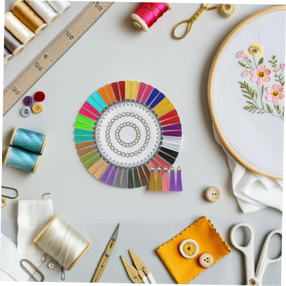 Oatipho - Llavero, pompón de piel, 5,50 cm, con anillo metálico, borlas, para manualidades y fabricación de joyas, amuletos para llaveros, decoración DIY – Lote de 50