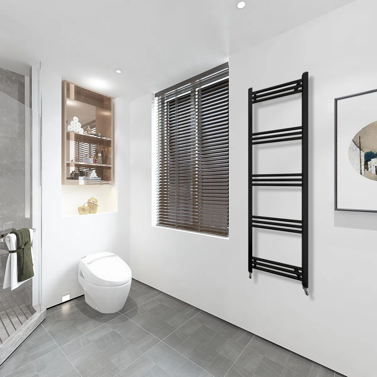 Aica Sanitarios Negro Radiador Toallero de Agua, Calentador de baño, Calienta Toallas Rápidamente (1650x500 mm)