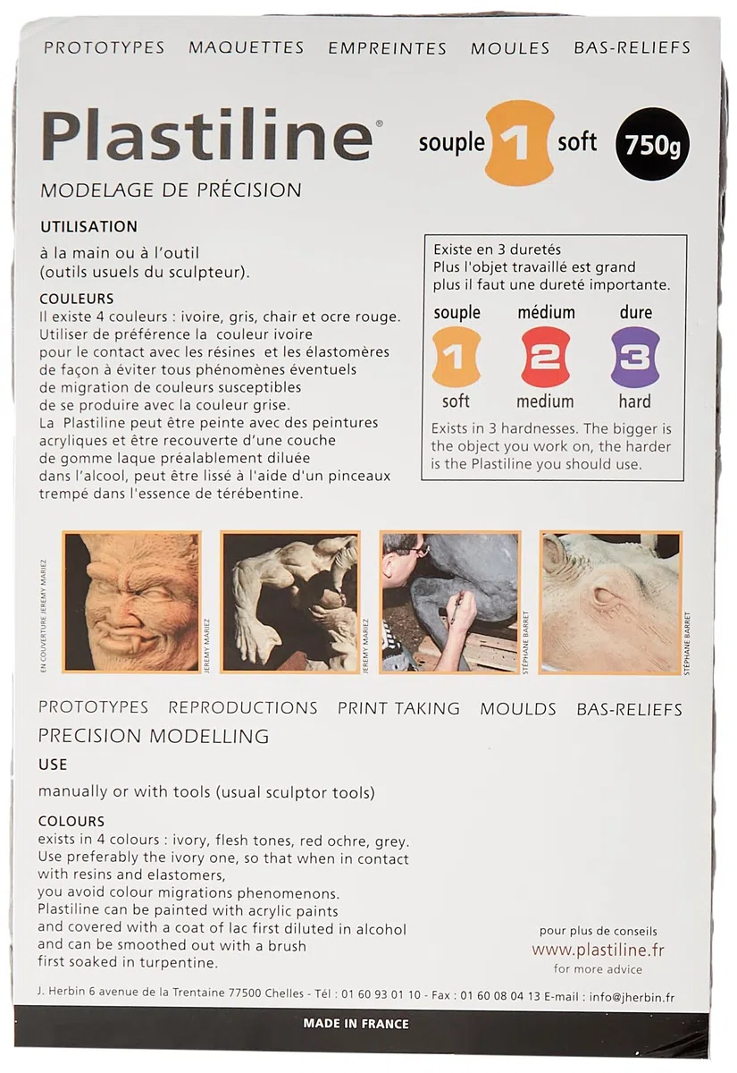 Herbin 7740T - Barra de plastilina para modelar, moldear y esculpir (750 g), color gris