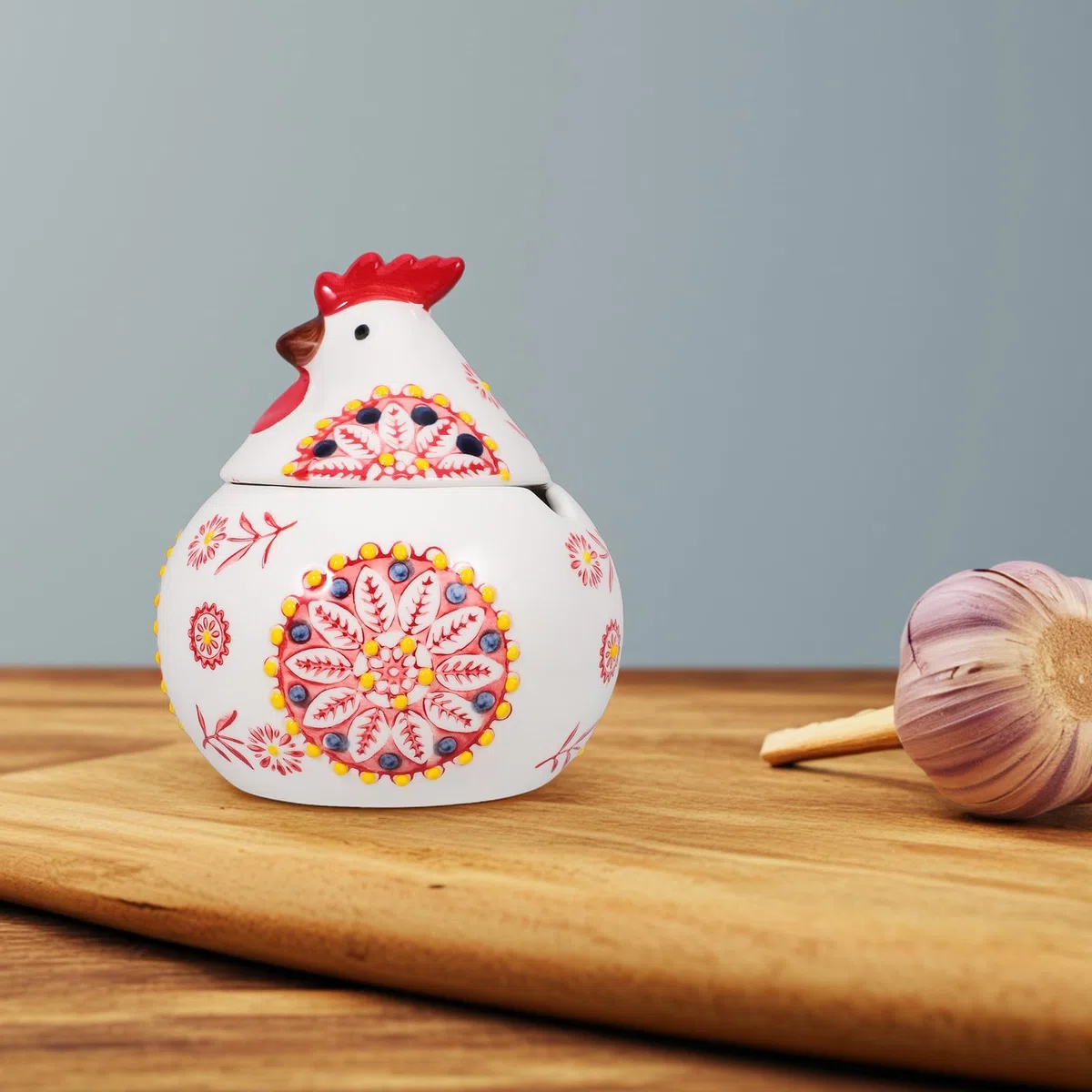 PATKAW Tarro de Cerámica con Forma de Gallina para Especias, con Tapa, Diseño Decorativo 3d con Flores, Resistente y Hermético para Cafés y Restaurantes en Pascua