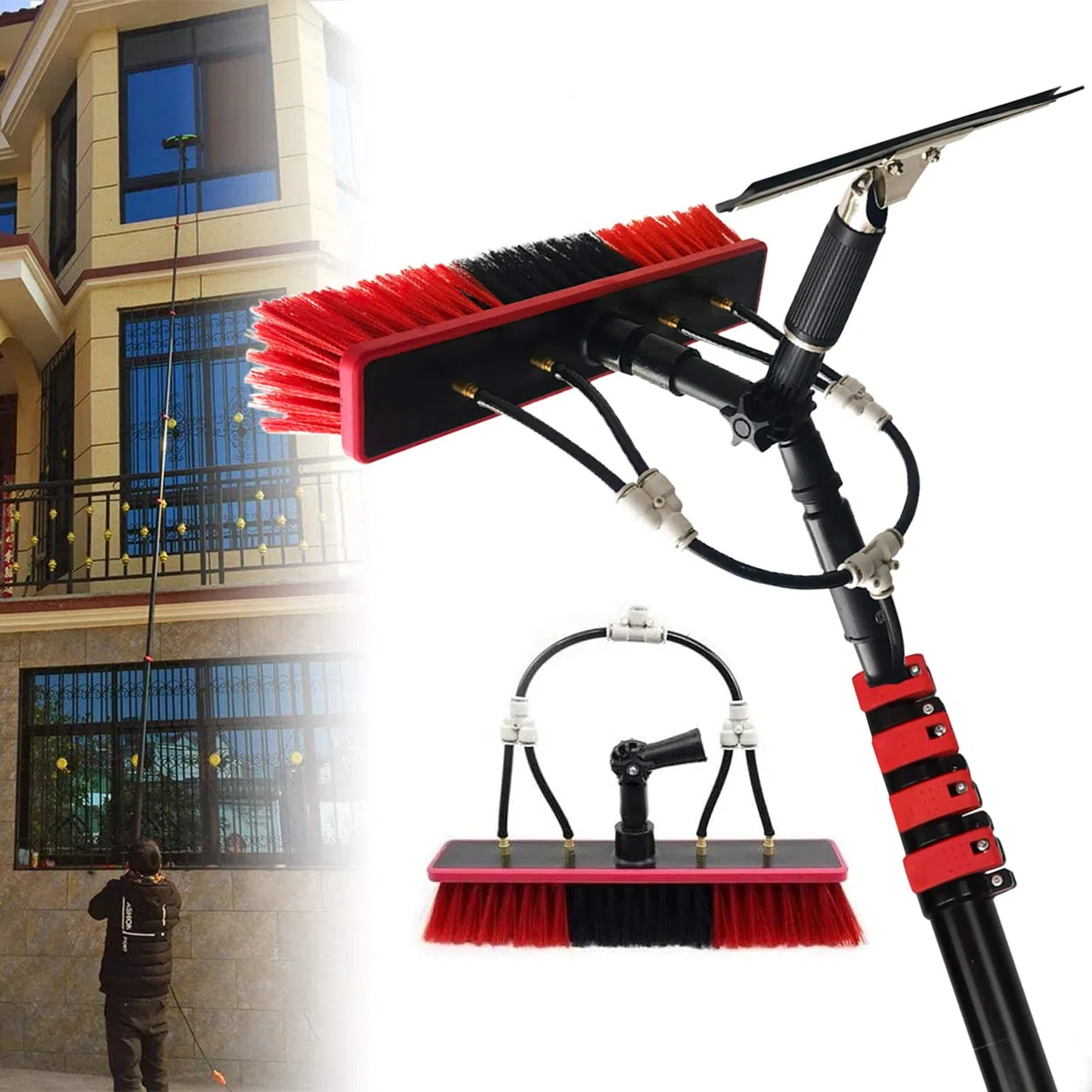 Kit profesional de limpieza de ventanas, poste de 3,6 m con cepillo para paneles solares y fotovoltaicos, ideal para limpiar 3-10 m de alto, solución de limpieza definitiva.