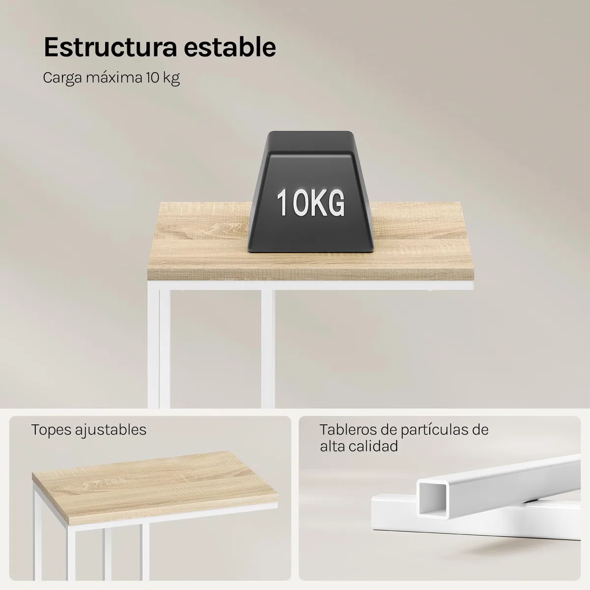 WOLTU Mesa Auxiliar Forma C, Mesita de Sofá, Mesita Auxiliar para Salon y Dormitorio, Mesa Pequeña con Estructura de Metal, Roble Claro+Negro, TSG17hei