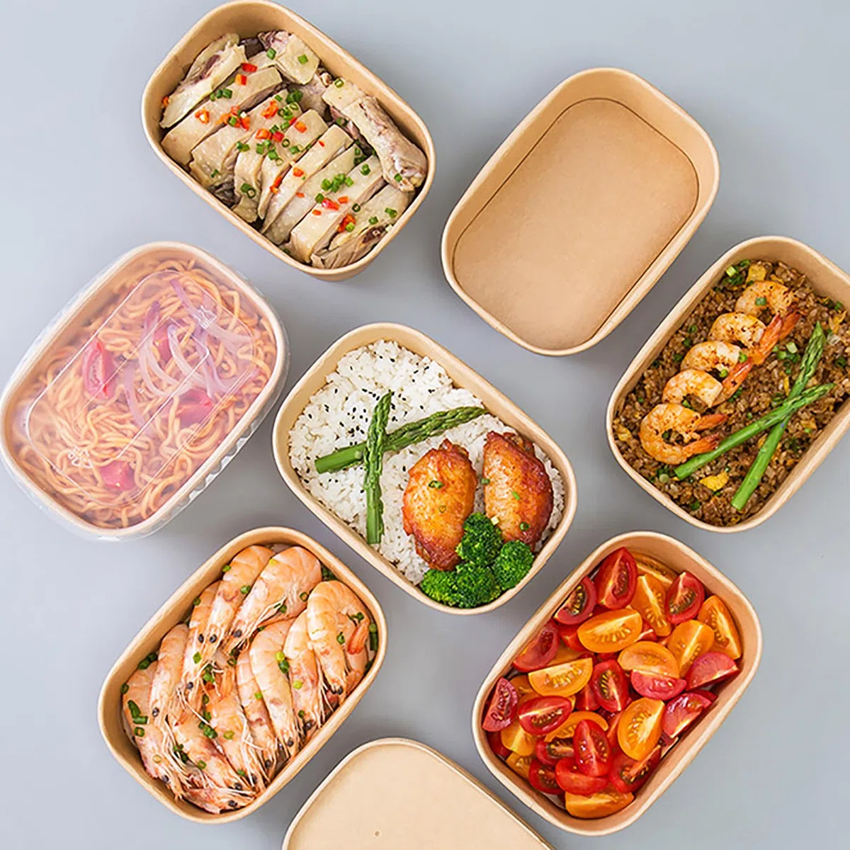 20 Piezas Caja De Papel Para Llevar, Caja De Ensalada, Compartimentos Para Comida, Recipientes Reutilizables, Impermeable, Resistente Al Aceite, Comida Para Llevar, Viaje (Con Tapa, 750ml)
