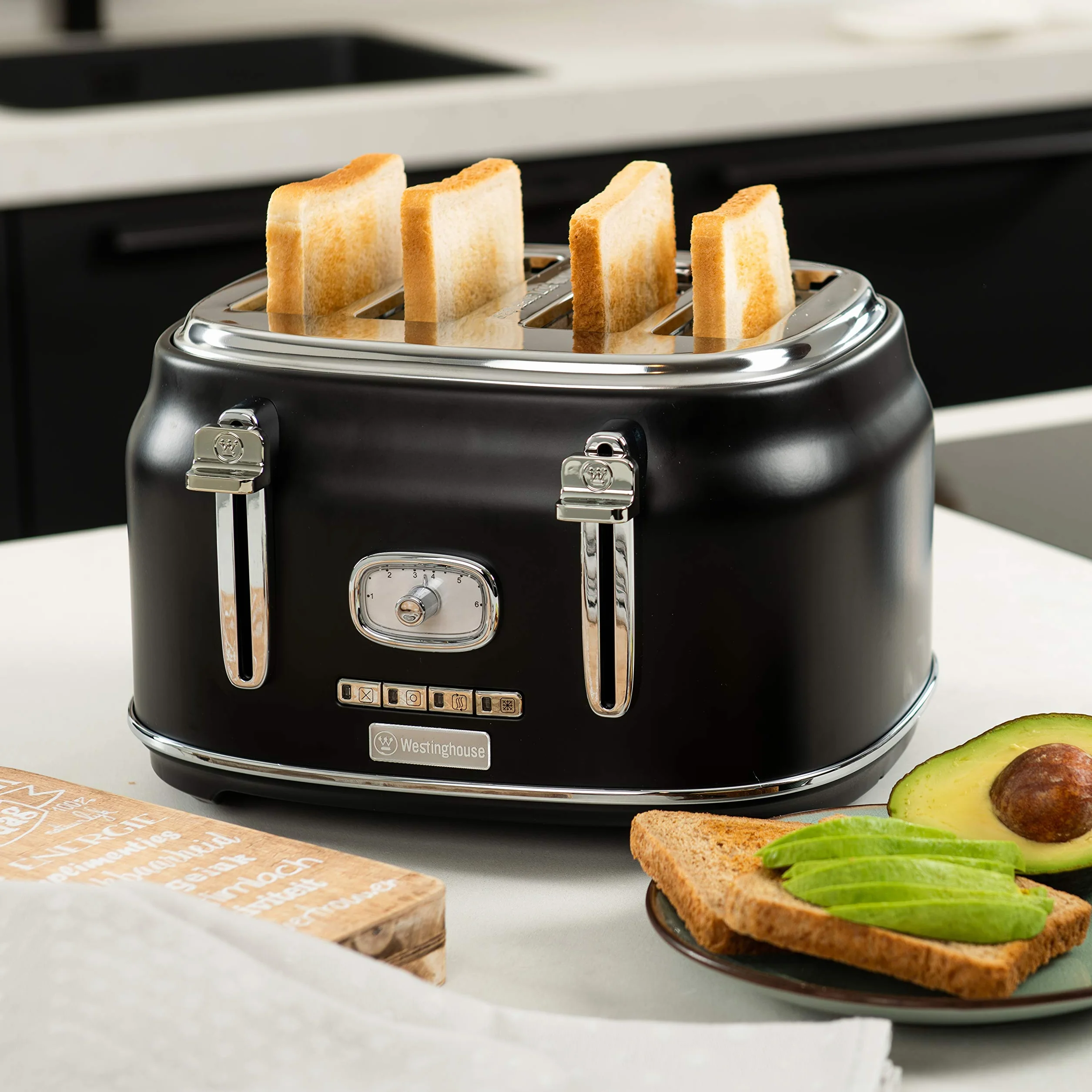Westinghouse Retroline - Juego de desayuno (tostadora, batidora y hervidor de agua, 1,7 litros, filtro de cal y protección contra sobrecalentamiento, tostadora de cuatro ranuras con accesorio para