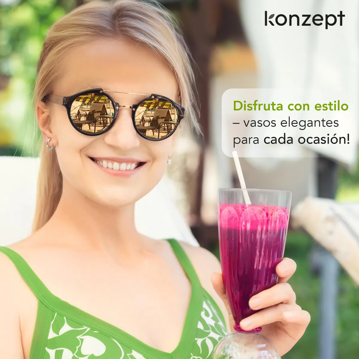 KONZEPT Copas para helado 300 ml – Set de 12 copas de postre de vidrio con pie, ideales para batidos, yogur, frutas y postres fríos