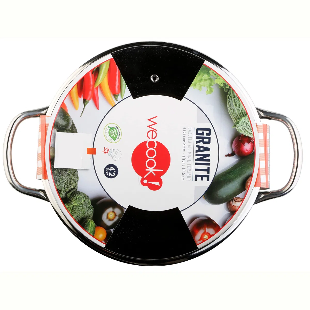 WECOOK! Granite Cazuela Alta Inducción Completa 28cm Tapa Vidrio, Aluminio Forjado 6,7 Litros, Antiadherente Ecológico Piedra sin PFOA, Asas Acero, Apta Todas Cocinas, Vitrocerámica, Gas, Horno