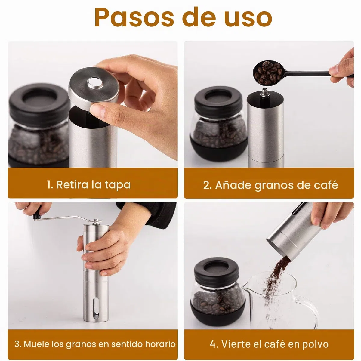 PARACITY Molinillo Cafe Manual,Molino de Café de Acero Inoxidable ,Núcleo de Molienda de Cerámica,Molinillo Café Grosor Ajustable del Café en Polvo,Adecuado Paracafé de Goteo,Expreso,Prensa Francesa.