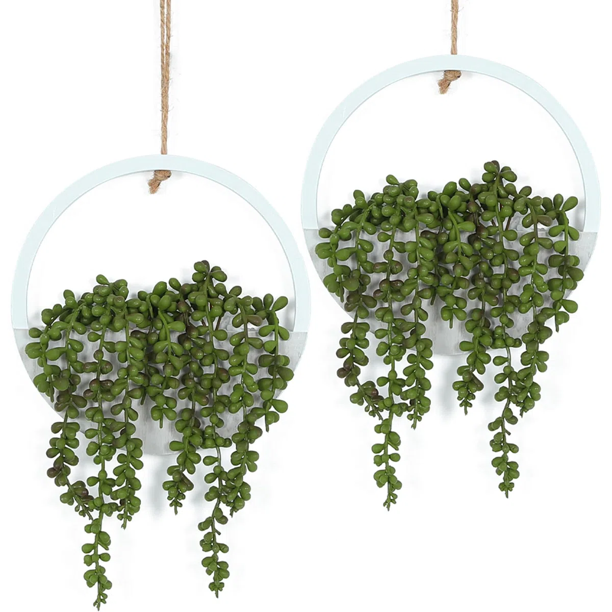 Lote de 2 Plantas suculentas Artificiales para Colgar (30,5 cm, en una Maceta de Madera, decoración de Pared Interior o Exterior
