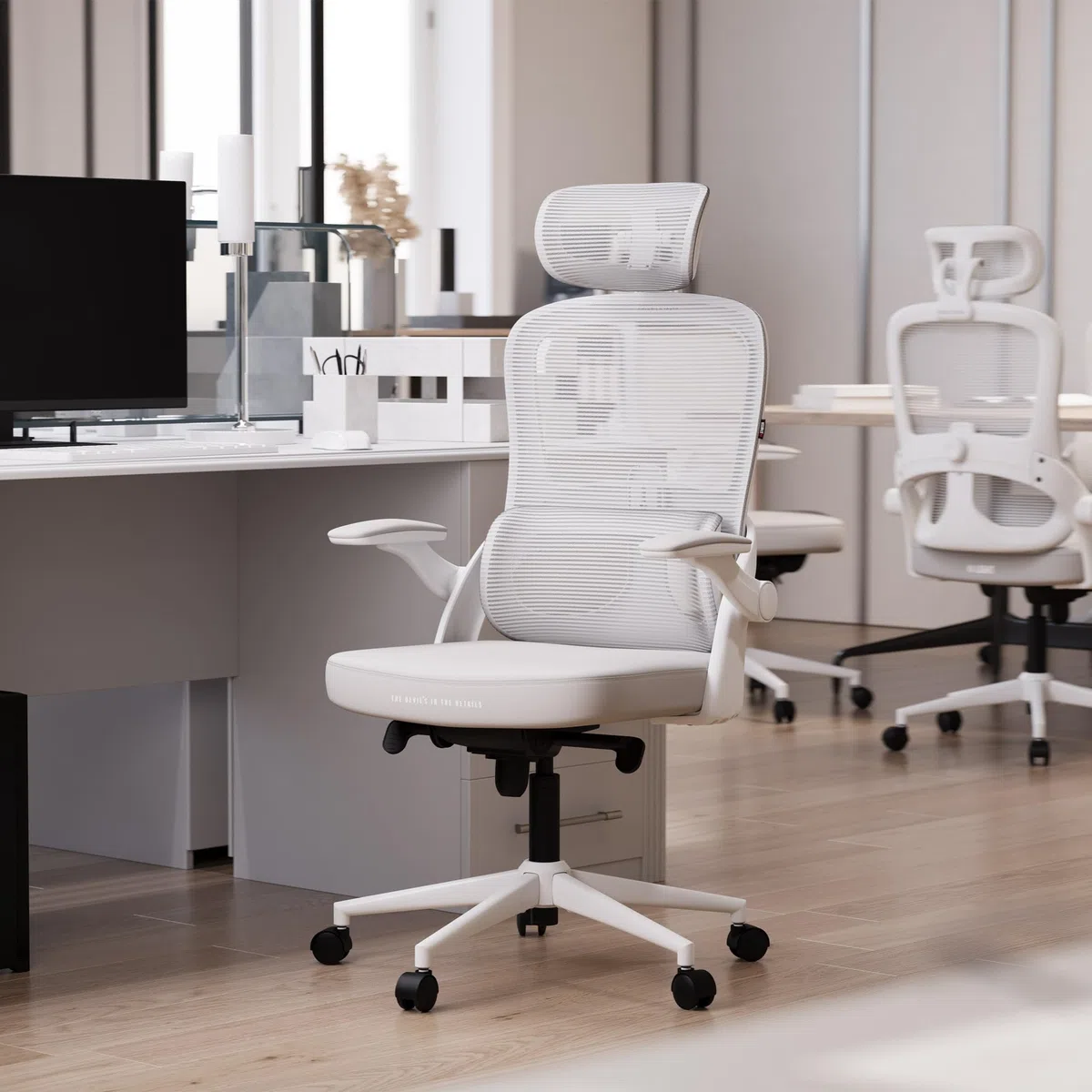 Diablo Silla de Oficina ergonómica V-Light, Silla ergonómica Profesional con Soporte Lumbar Activo, Respaldo de Malla, reposabrazos 3D, Gris