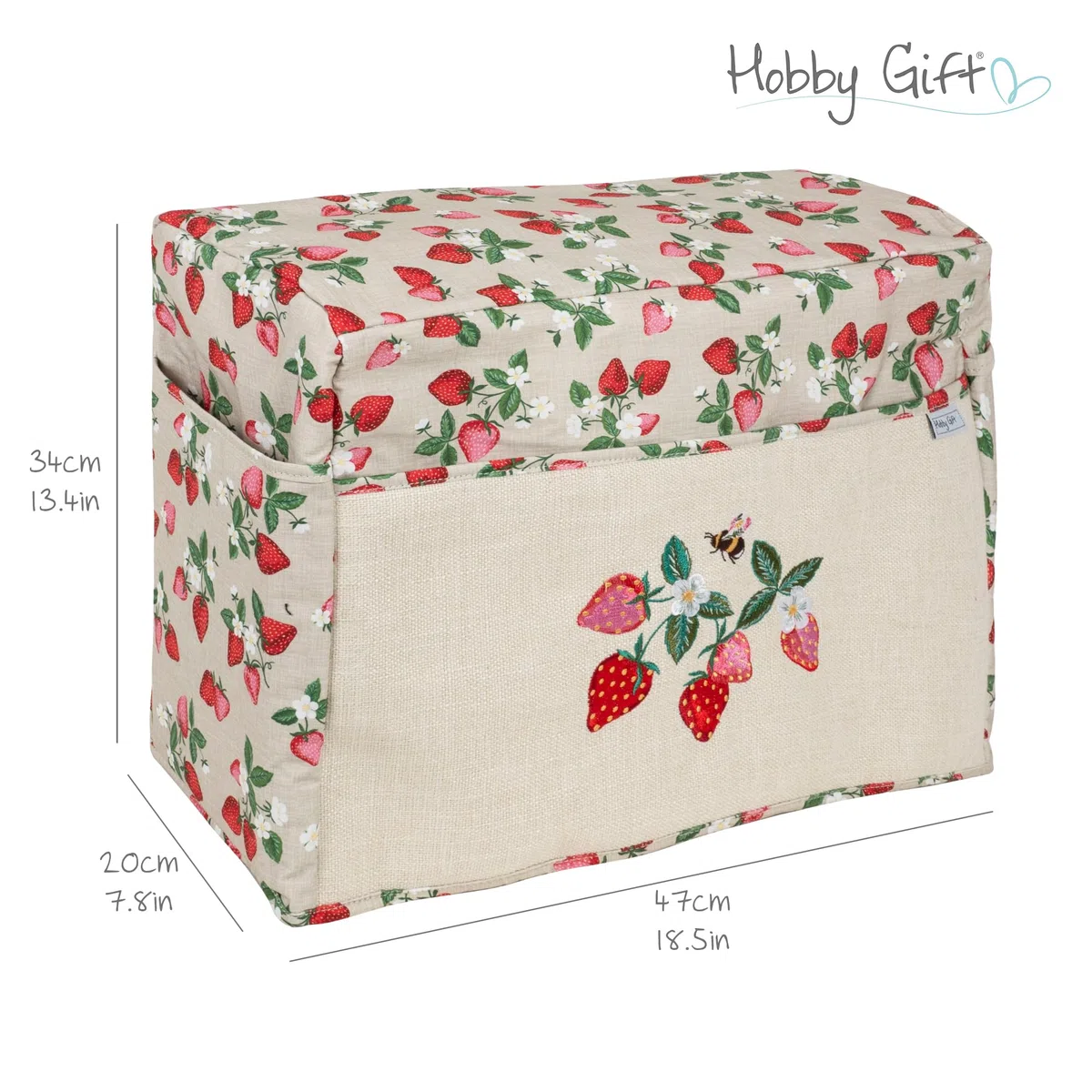 Hobby Gift Funda para Máquina de Coser con Bolsillos, Funda Protectora contra el Polvo con Compartimentos para Accesorios, Compatible con Máquinas Estándar, 33,5 x 44 x 21 cm, Fresas