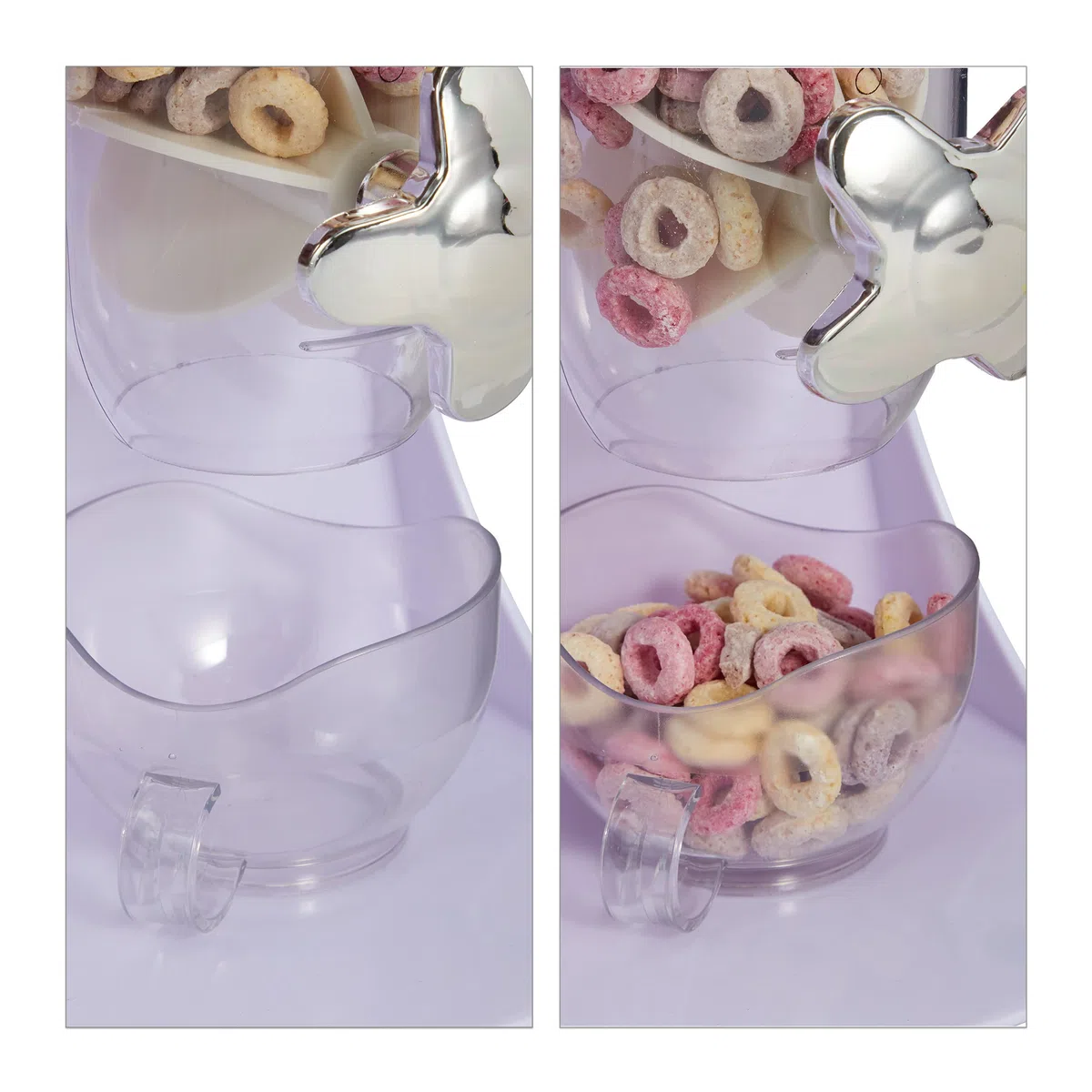 Relaxdays Dispensador Cereales Doble, Dosificador Frutos Secos, Desayuno, Botes Golosinas, Recipientes Plástico, Blanco