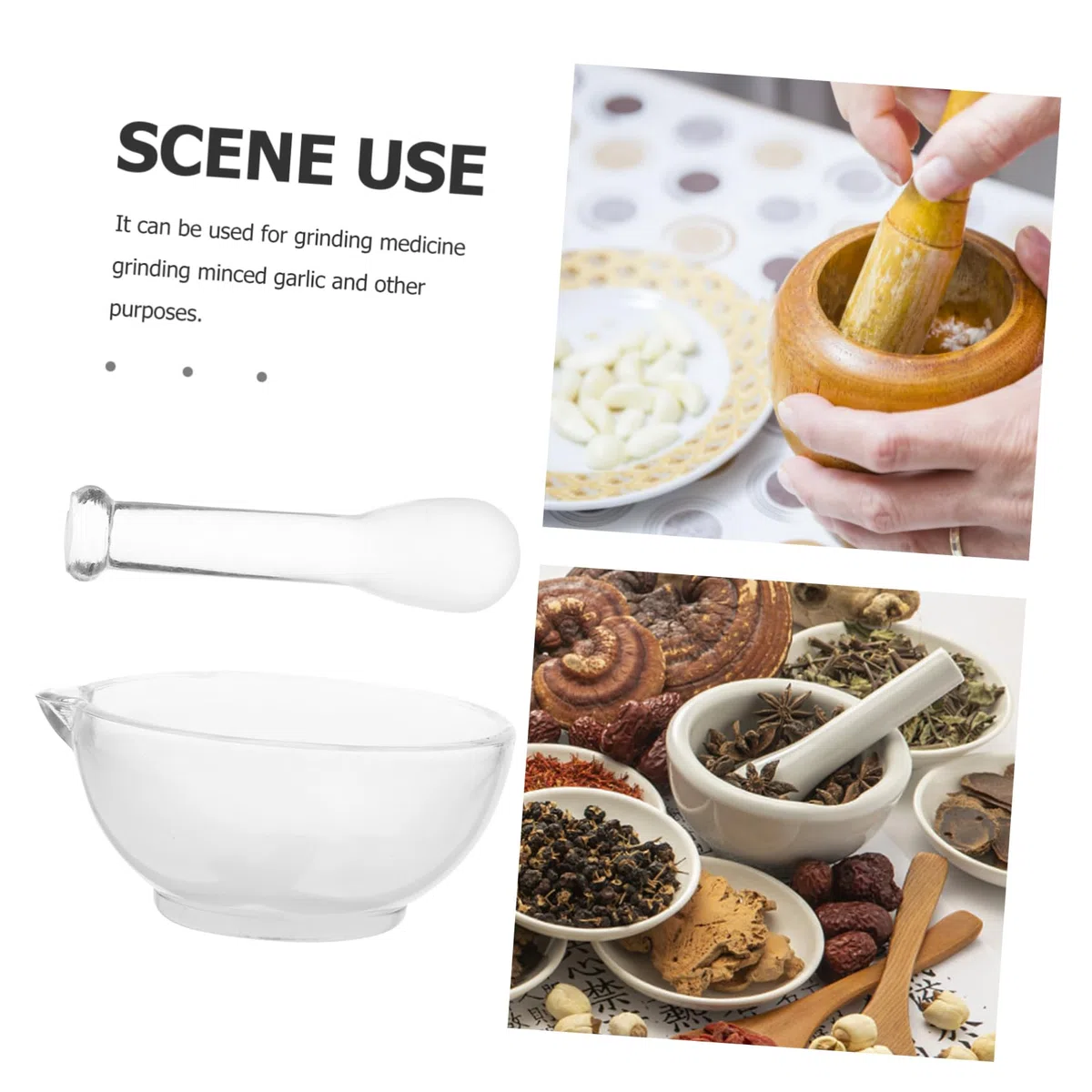 Juego De Mortero y Cuenco De Vidrio 150 Mm Con Pistilo Antideslizante Para Laboratorio y Cocina, Mortero Resistente Para Moler y Mezclar Medicamentos y Especias